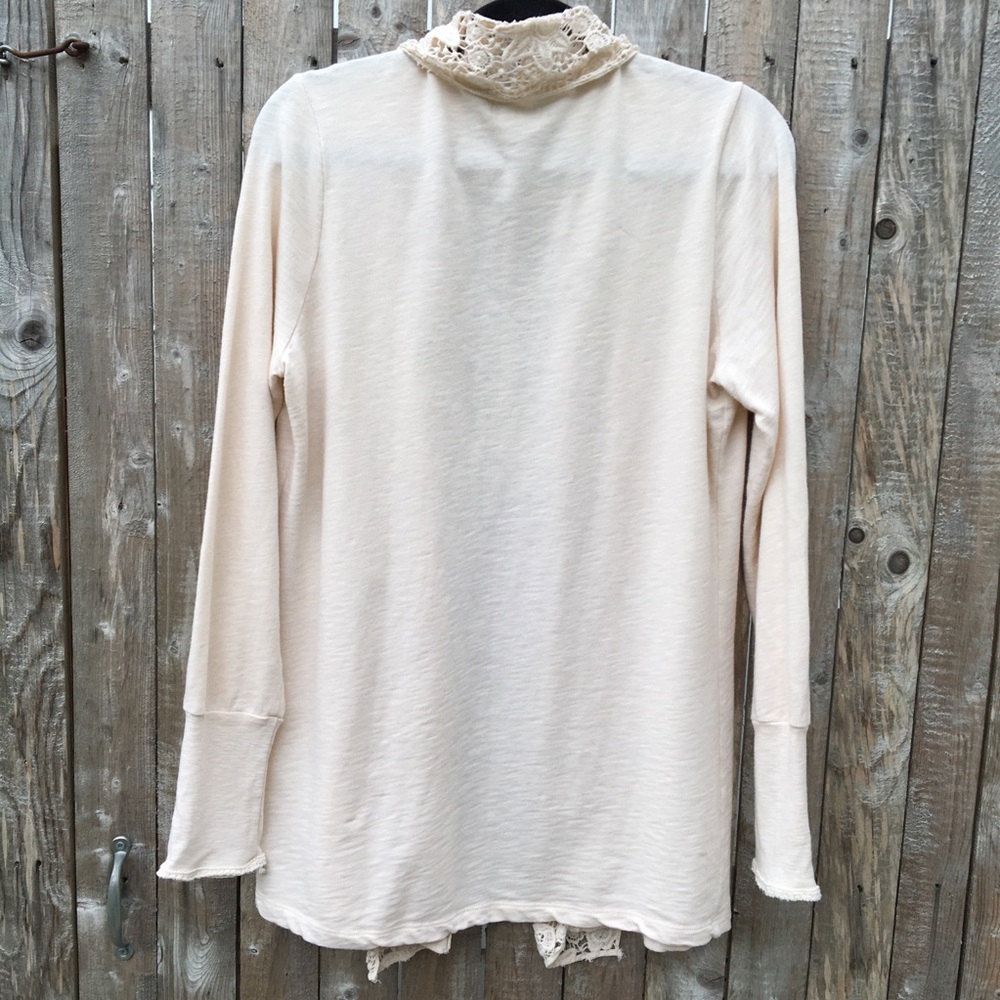 Lucky Brand Cream Cardigan W/Irish Crocheted Lace - Picture 2 of 11